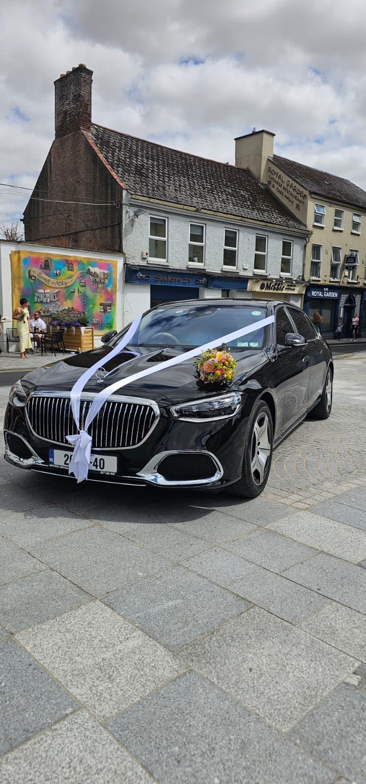 Wedding car hire Mercedes-Maybach in an Irish town square