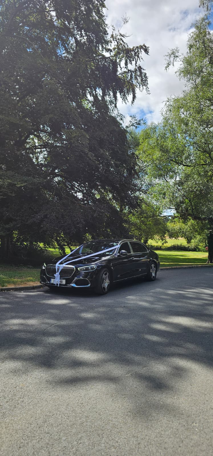 Wedding car hire Mercedes-Maybach beneath trees